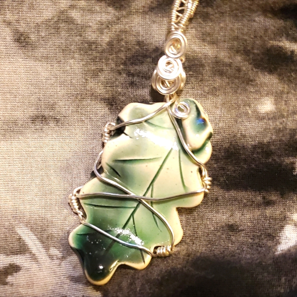 Upcycled Leaf Pottery Pendant